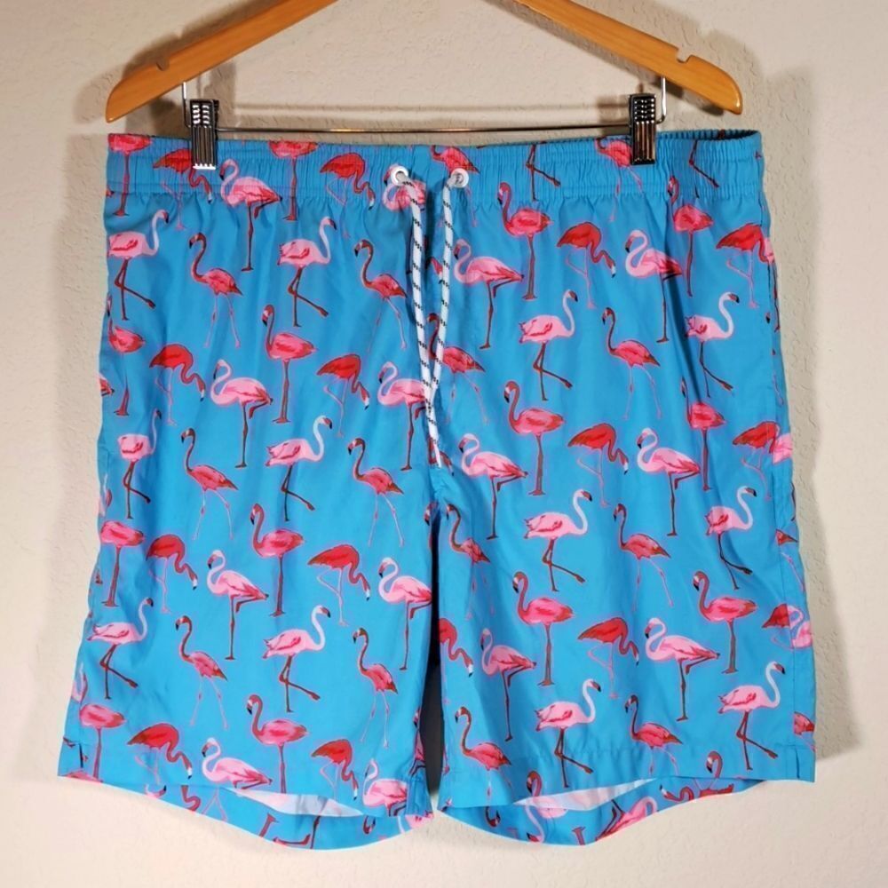 Maamgic Men’s Swim Trunks XXL Flamingo Mesh Liner Elastic Waist Drawstring